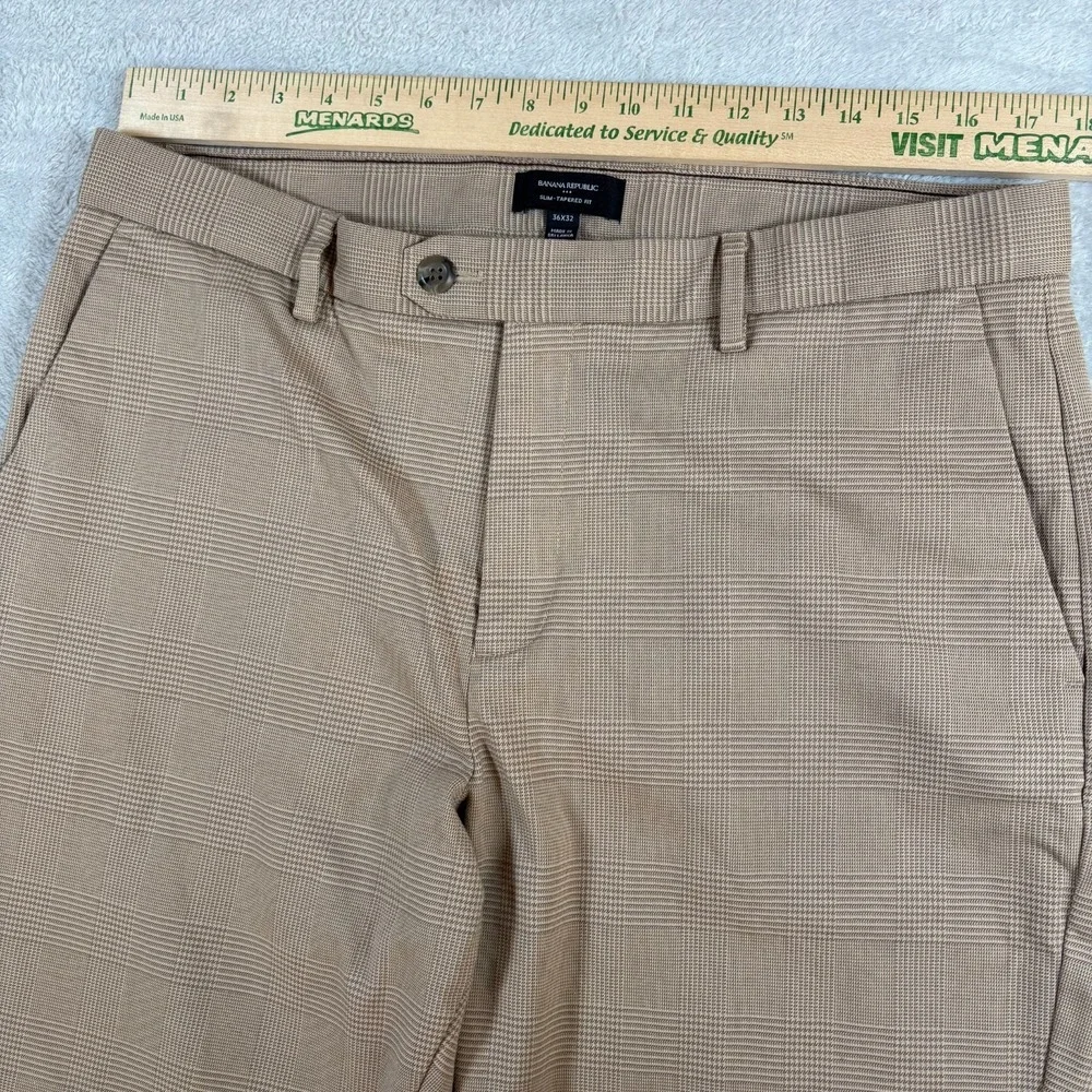 Banana Republic Dress Pant Mens 36x32 Beige Textured Formal Slim Fit Tapered Leg